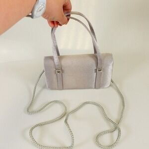 Silver Clutch Purse Jessica Mcclintock Bag Cocktail Crossbody Party Sling‎ Satin